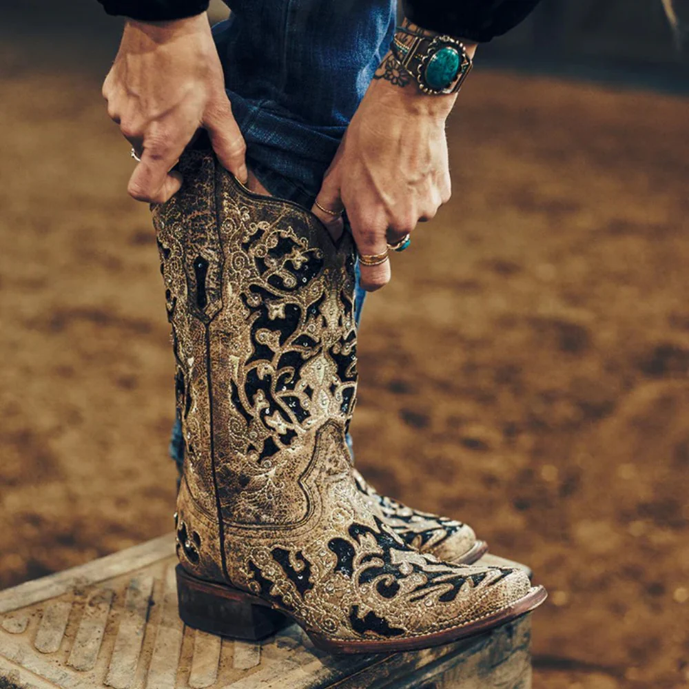 Ariat || Wrangler || Cinch Sales -Ariat || Wrangler || Cinch Sales Corral Womens Black SequinInlayBoots A3648
